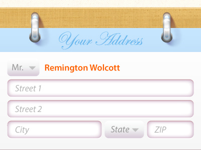 Address Entry address contact design form illustration metal rings ui web wood