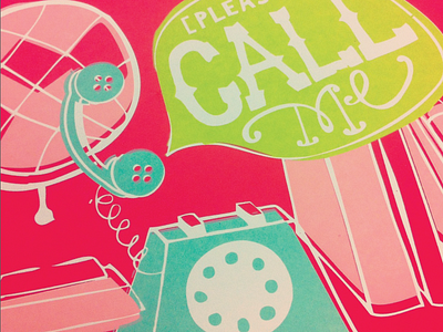 Call Me book globe hand drawn type phone promotional rotary screen print self promo silkscreen teal world