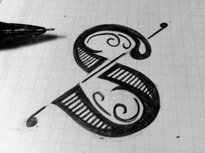 Fancy S capital letter lettering pencil s type