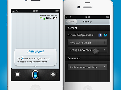 voice app application blue bubble iphone menu nuance recognition settings siri speech voice yeah