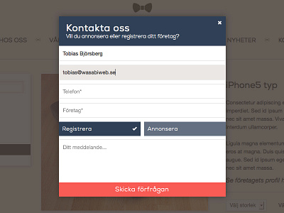 Pop-up registration form - Ren Stil contact contact form modual popoup ren stil swedish ui