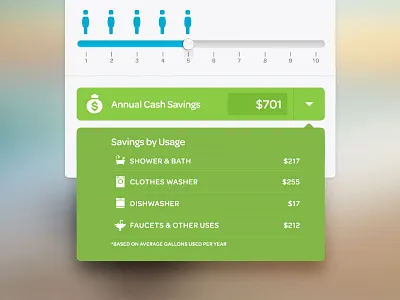 Savings Dropdown calculator dropdown form money savings slider ui usage water