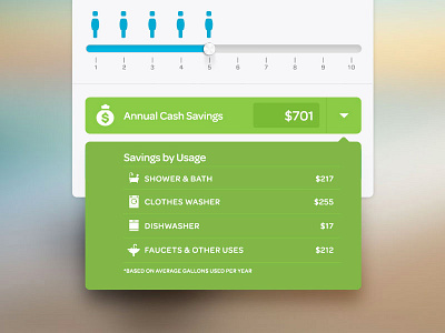 Savings Dropdown calculator dropdown form money savings slider ui usage water