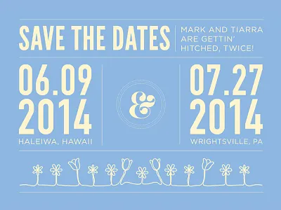 Save the Date ampersand beach blue circles drawing hawaii illustration line save the date stacked type
