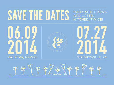 Save the Date ampersand beach blue circles drawing hawaii illustration line save the date stacked type