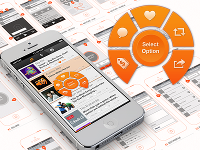 iOS Wireframe Menu Gesture (WIP) @2x action app button concept design feed gesture icon interface invite ios iphone list menu mobile music nav navigation psd retina tap ui ux wireframe