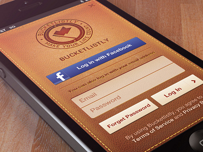 Bucketlistly Login Page app brown bucket list iphone leather login ui