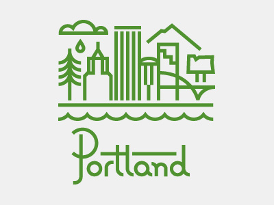 Portland buildings cloud illustration oregon portland portlandia rain thick lines tree water