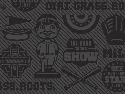 Baseball Pattern baseball bat bobblehead bunting glove hot dog mask pattern pennant studio simon