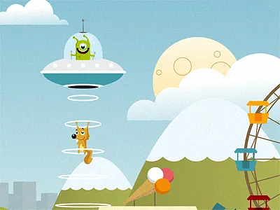 UFO hill illustration moon squirrel ufo vector