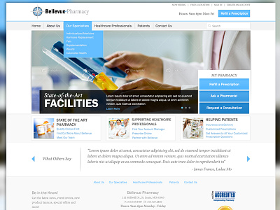 Pharmacy Home Page bellevue blue clean flat light medical minimal pharmacy slider ui ux white