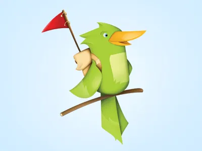 Bird Scout backpack beak bird bright character design colorful cute design flag game happy illustration nature photoshop playful scout video