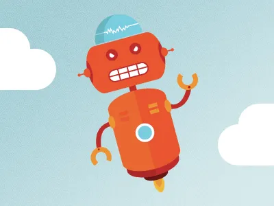 Angrybot illustration orange robot sky vector