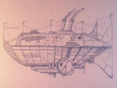 Asgard airship drawing illustration steampunk zeppelin