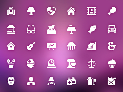 Year of Icons ampersand birdhouse chicken clock deathstar fish glasses home icon icons jeep kleenex lamp mixer podium popcorn r2d2 register shield symbolicons symbols tuxedo vector icons well