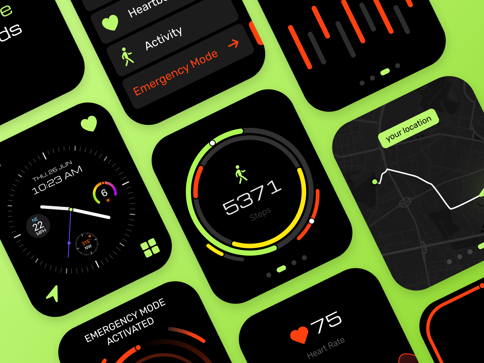 Concept Smart Watch | InSafeHands apple watch clock darkmode design graphic design healthapp heart tracker heartrate heathcare safe app smart watch stepcounter steps typography ui ux watch watch os watch screen watchapp