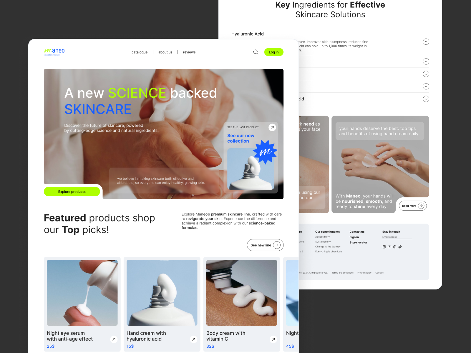 Maneo skincare 3d design graphic design landing page maneo mobile design skincare ui web