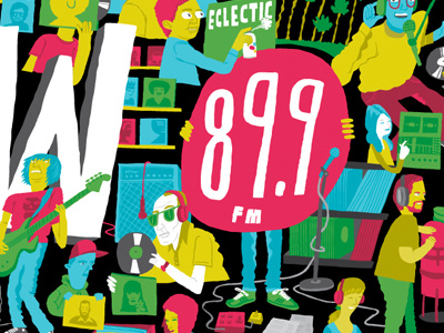 KCRW Mural black background blik character cmyk doodlers anonymous illustration mural numbers radio typography vector