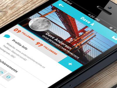 Profile for social network flat iphone mobile profile page