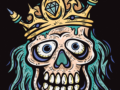 The King Of Fools beer cartoon childrens comic crown diamond exhibition eyeballs hair hand drawn illustration illustrator jewels king live trace punk sheer terror skate skull smelly empire surf terrible king