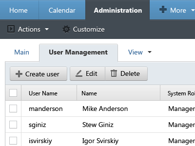 FP Web Application: Users Grid application grid ui