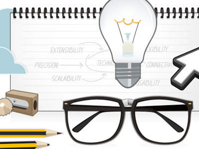 Website Slider illustration auctions bulb glasses idea illustration pencil slider