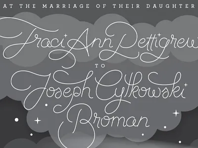 Traci & Joe Invitation cloud gray grey invitation lettering line progress script sky star wedding