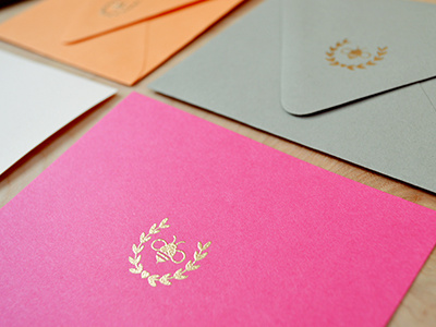 Bee Crest Monogram bee crest gray honey monogram orange pink stamp thermography