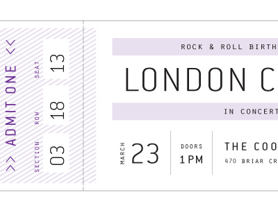 concert ticket birthday concert ticket date invitation paper goods perferated rock and roll stub typography