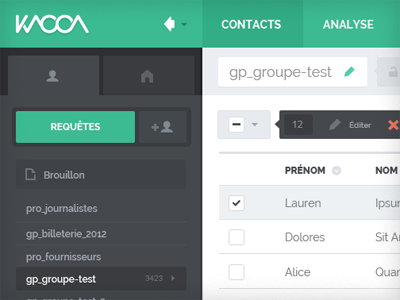 Kaooa Flat crm design emerald flat français french turquoise ui ux