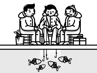 Fishing and stuff buckets fish fishing hats ice illustration lines mustache north wood