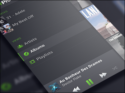 Sneakpeek android drawer iphone mobile music music player ui user interface