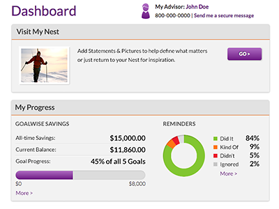 Savings Dashboard charts dashboard goals meters