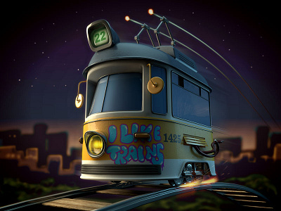 I Like Trains 3d c4d city graffiti train tram