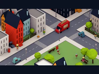 Panini Attack (Animation) 3d animation building buildings car cars character city colors gobelins happy low poly park polygon road school sidewalk street town trees video
