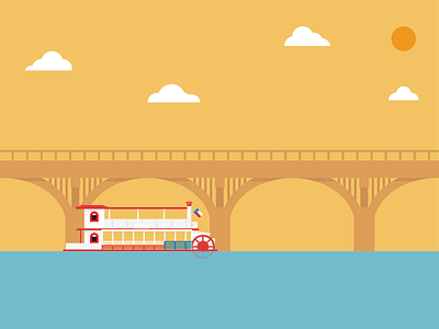 Lonestar Riverboat with Bridge austin boat bridge illustration riverboat texas