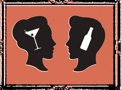 Ladies & Gentlemen alcohol beer drinks frame gentlemen illustration ladies man martini silhouettes titles vector woman