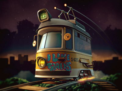 I Like Trains update 3d c4d city graffiti train tram