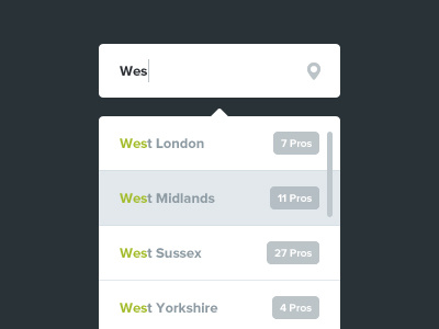 Autocomplete autocomplete clean flat green location minimal search ui web design white
