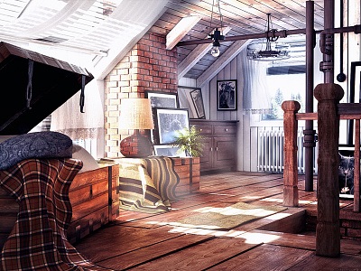 Attic Light attic c4d cinema4d interior light vray