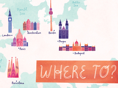 Europe, ho! amsterdam barcelona berlin berline budapest digital europe illustration london map paris prague travel watercolor watercolour