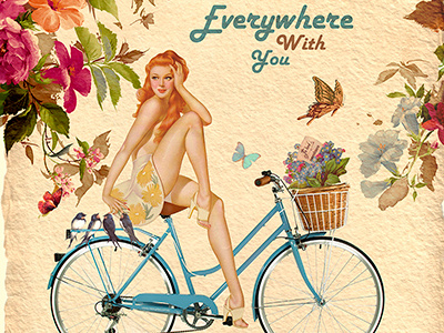 SKY bike advertising bicykle bike bird birds blue brown butterfly collage dribbble everywhere flower flowers girl hair natere photoshop red sky