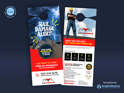 Hail Damage Alert Roofing Door Hanger Template Canva canva design canva templates customizable design door hanger marketing easy to edit free roof inspection hail damage alert hail damage repair home improvement marketing made simple professional roofing protect your home roof inspection specialists roofing advertising roofing experts roofing services roofing solutions roofing template storm damage repair storm ready roofing