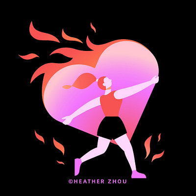 Heart on Fire character design digital art fire graphic design illustration love passion portrait progress run valentine vector vector art