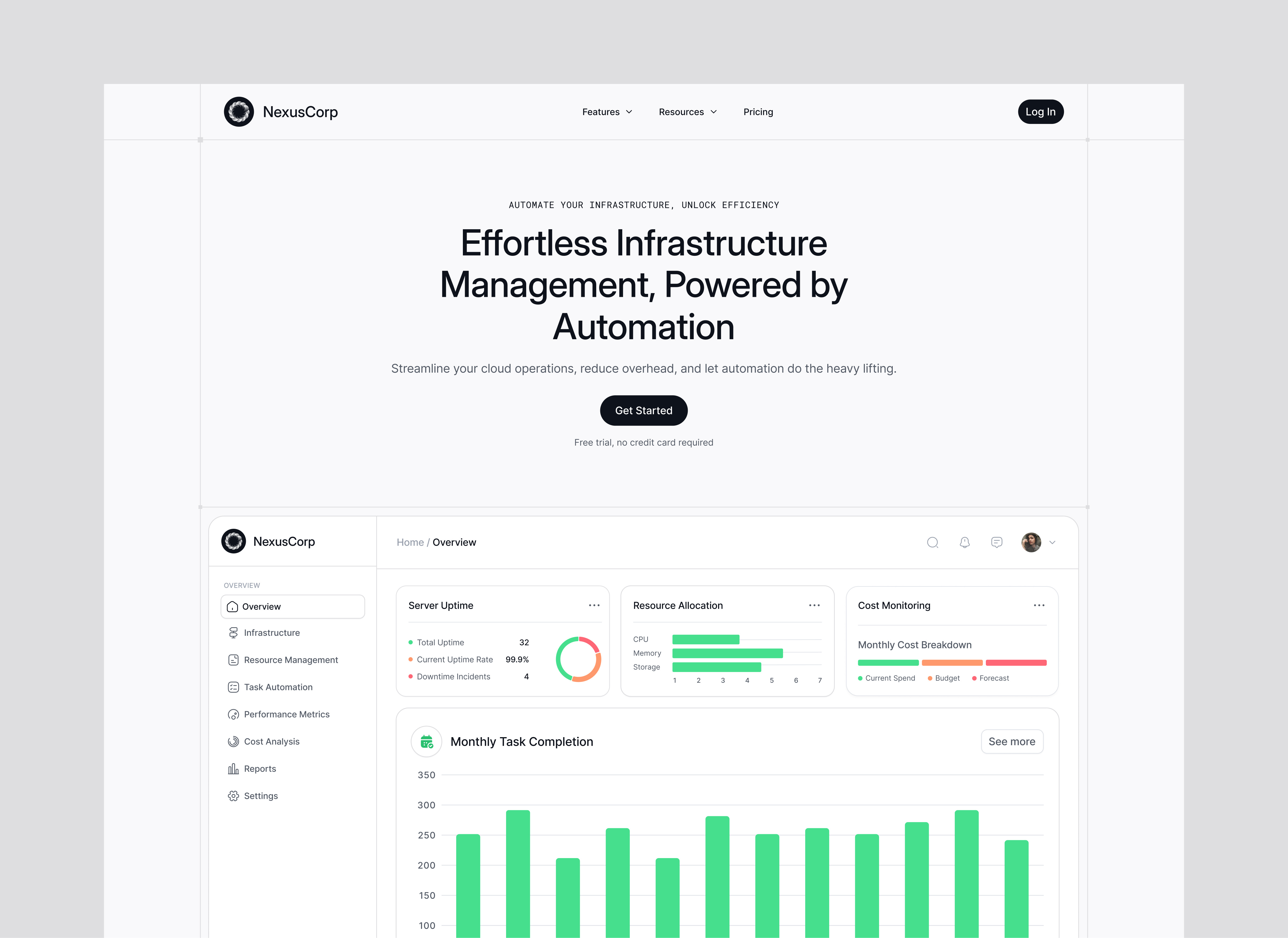 Modern SaaS Website for Cloud Management b2b cleandesign dashboard datavisualization design figma infrastructuremanagement landing page minimaldesign productdesign saas saasplatform start up startup ui uiux web design webdesigninspiration webflow website design