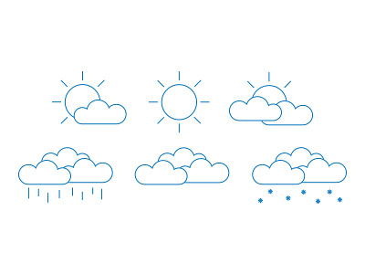 Weather blue clouds cloudy dribbble icon icons rain set snow sun sunny weather white