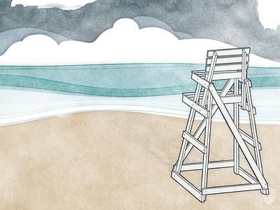 Cloudy day on a closed beach beach clouds illustration lifeguard chair