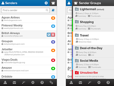 Sender Management lightermail mobile ui