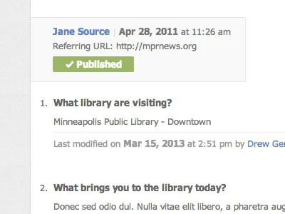 Source Submission app application form published questions ui