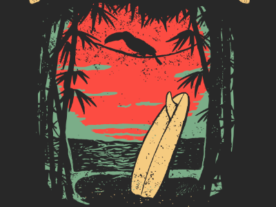 Sunset Bamboo Bar Ericeira illustration pimenta screen printing